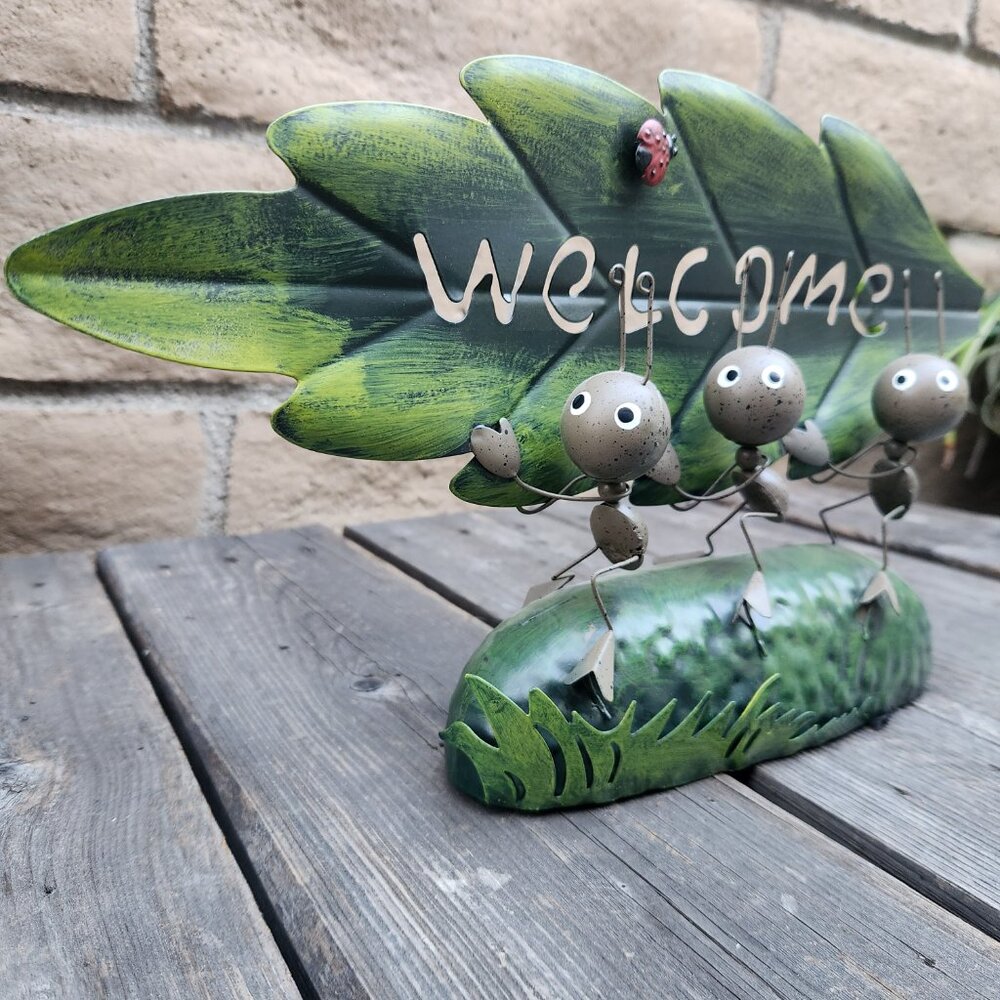 Trio Metal Ants Holding Welcome Sign, Home/Garden Decor